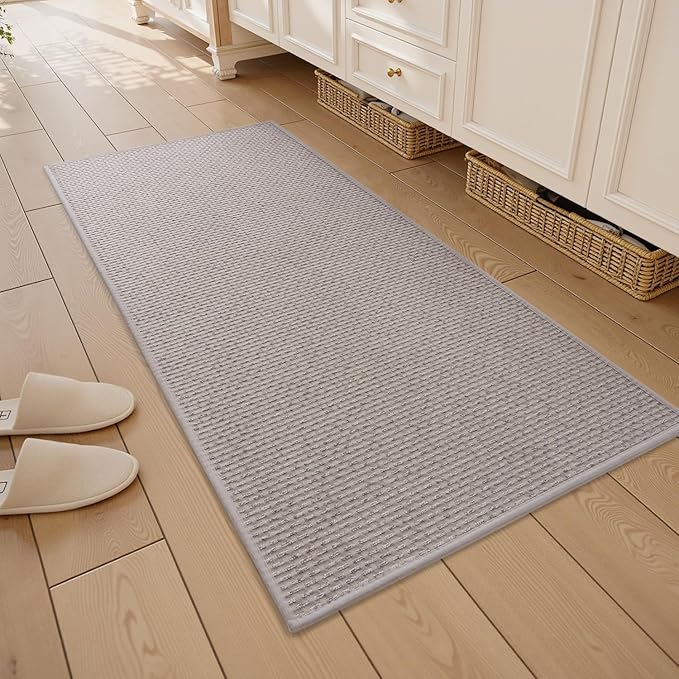 RESARE Non Slip Bathroom Runner - Machine Washable Bath Rugs, Super Absorbent Bath Mat Quick Dry Bath Runner, Bath Mat Ultra Soft Rugs for Bathroom Floor, 24"x47" Light Grey