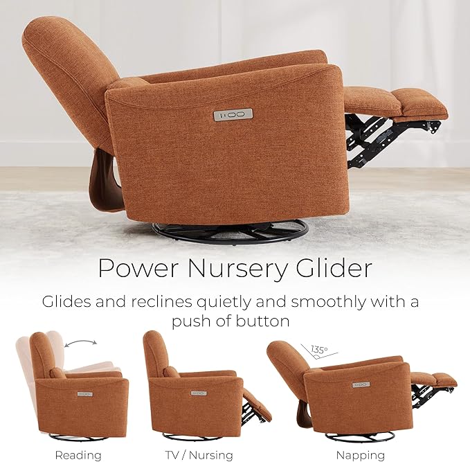 CHITA Power Recliner Chair Swivel Glider, FSC Certified Fabric Living Room Nursery Reclining Sofa Chair with Lumbar Support,Terracotta