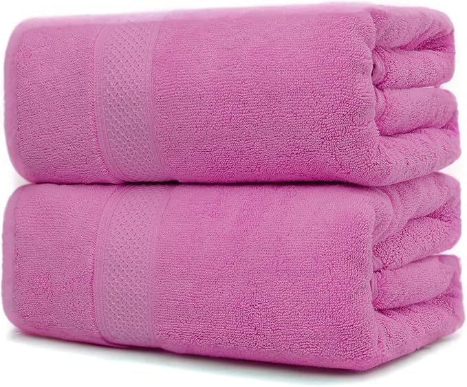 Super Absorbent Quick Drying | Hotel Grade Extra Large Bath Towels, 2-Piece Set, Bathroom Luxury Soft Towels-650GSM Cotton Luxury Beach Bath Towel 80x160cm (31.5x63 inches) (Rose Pink)