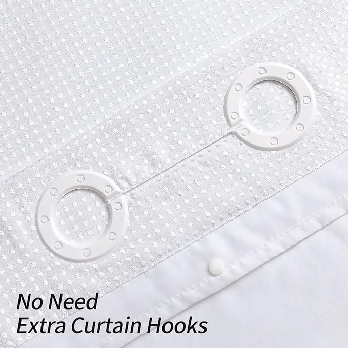 MitoVilla White Waffle Small Stall Shower Curtain 36 x 74, No Hooks Required Half Size Narrow Fabric Shower Curtain Set with Snap-in Liner for Modern Bathroom Decor