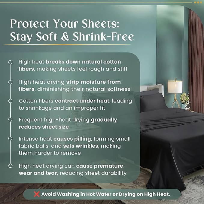 100% Cotton Sheets Split King Size Sheets Set with Fitted Sheet & Pillowcase Sets, 800 TC Sateen Weave 4 PC Deep Pocket Split King Sheet Set, Soft & Comfy Naturally Cool Luxury Bedding – Charcoal