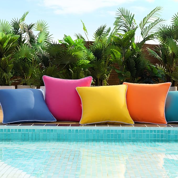 Phantoscope Pack of 2 Outdoor Waterproof Throw Pillow Covers Decorative Square Cushion Case Patio Pillows for Couch Tent Sunbrella, Foggy Blue 20x20 inches