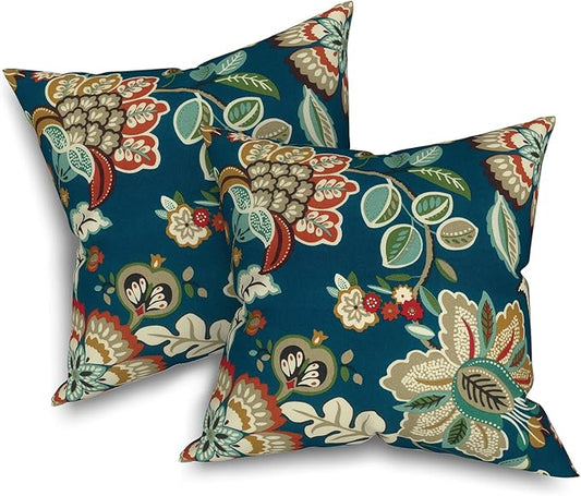 Outdoor Throw Pillows 16x16 Inch, Water Repellent Patio Pillows with Inners Set of 2, Outdoor Pillows for Patio Furniture Home Garden, Peacock Blue