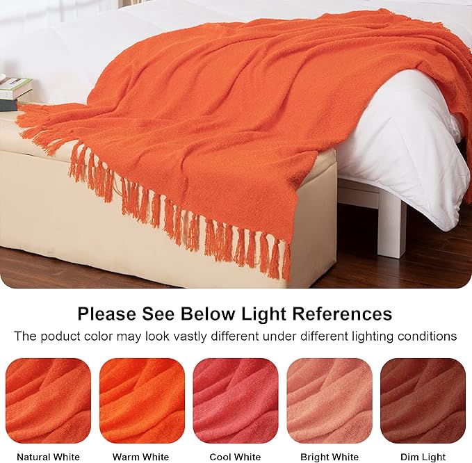 Gealaek Decorative Fluffy Faux Cashmere Throw Blanket Bright Orange Fringe Lightweight Fuzzy Soft Cozy Throws for Sofa Bed Farmhouse Throw Blanket 50" x 60"