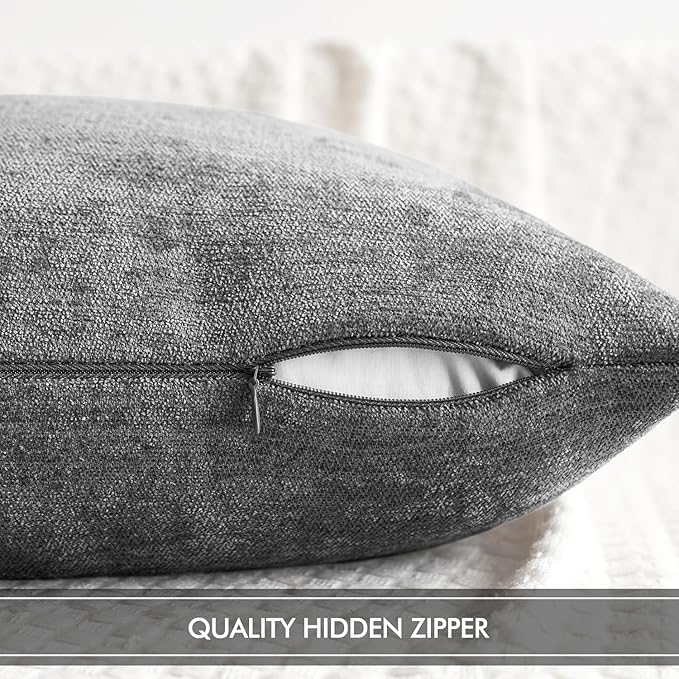 MIULEE Pack of 2 Dark Gray Decorative Pillow Covers 20x20 Inch Soft Chenille Couch Throw Pillows Farmhouse Cushion Covers for Home Decor Sofa Bedroom Living Room
