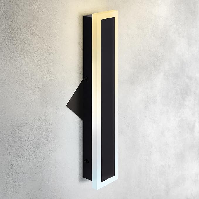 ASD LED 18" Long Wall Mount Light Fixture, Outdoor & Indoor Linear Sconce | 3CCT, Dimmable, Waterproof, Anti-Rust, ETL Listed | 18W 1500LM 3000-5000K 100-277V | Exterior Porch Lighting | Black
