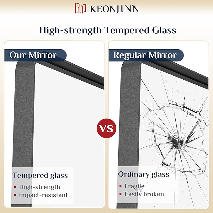 Keonjinn Black Bathroom Mirror, 20 x 30 Inch Rounded Rectangle Matte Black Bathroom Mirrors for Over Sink, Farmhouse Mirror with Seamless Frame, HD Tempered Glass Vanity Mirror(Horizontal/Vertical)