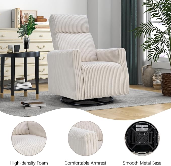 CANMOV Swivel Rocker Chair Set of 2, Swivel Accent Chair with High Back and Arms, Corduroy Glider Chair Swivel Chairs for Living Room Bedroom Nursery, Beige