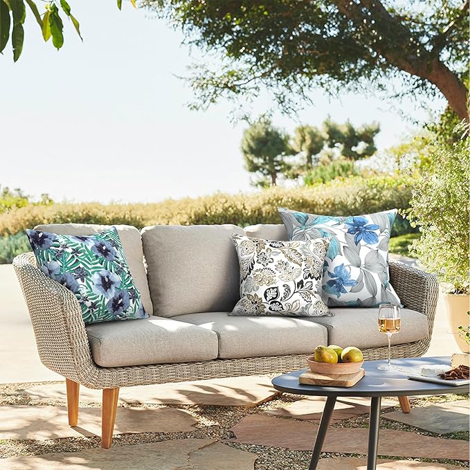 Outdoor Throw Pillows 16x16 Inch, Water Repellent Patio Pillows with Inners Set of 2, Outdoor Pillows for Patio Furniture Home Garden, Dailey Tan