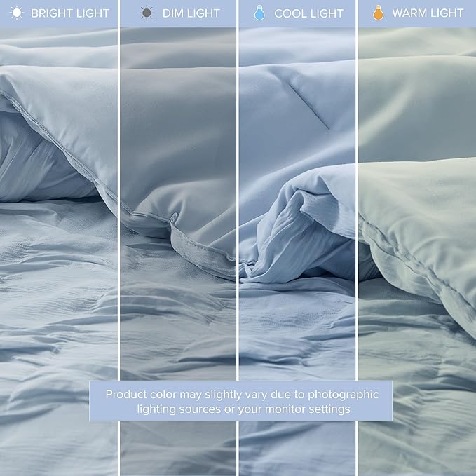 Comfort Spaces Comforter for King Size Bed, Ogee Ruched with Crinkle Texture, Breathable Comforter Set King, All Season Lightweight Bedding Set, Shams, Décor Pilow, King/Cal King Blue 4 Piece