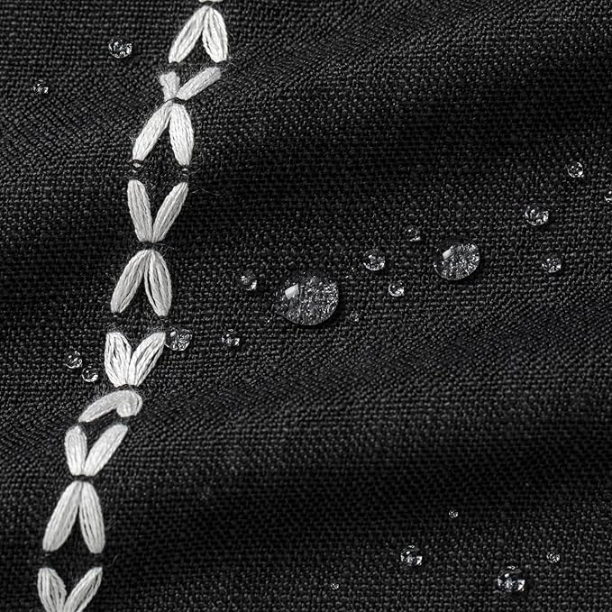 MitoVilla Black Boho Fabric Shower Curtain, Modern Farmhouse Polyester Linen Shower Curtains for Vintage Rustic Bathroom Decor, Country Tassel Thick Cloth Shower Curtain, 72 x 72