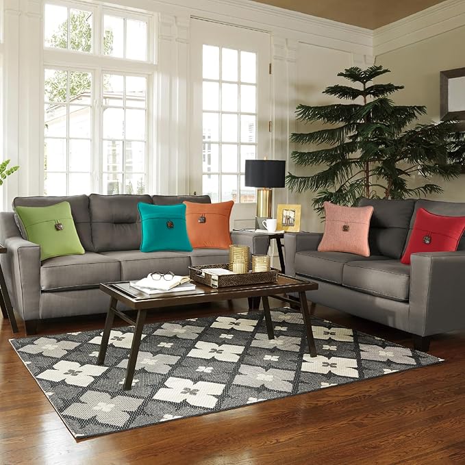 Outdoor Sunbrella Decorative Pillows with Coconut Button Pack of 4, 16" x 16" Outdoor Pillow Set for Couch Bed Throw Patio Sofa, Spectrum Cayenne