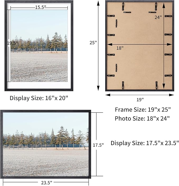 Axeman 18x24 Poster Frame with Mat for 16x20, Solid Oak Wood Picture Frame with Tempered Glass, Wooden 18''x24'' Minimalist Photo Frame with Free Wall Hooks for Art Photo and Prints, Black