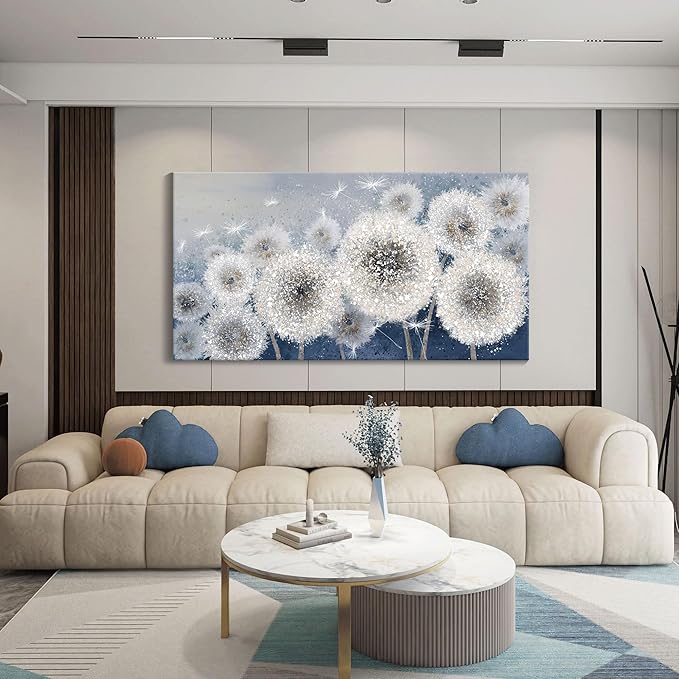 Pogusmavi Blue Wall Art for Living Room Dandelion Large Canvas Wall Art Paintings Wall Decor Wall Pictures for Bedroom Landscape Artwork Textured Wall Art 29x58IN