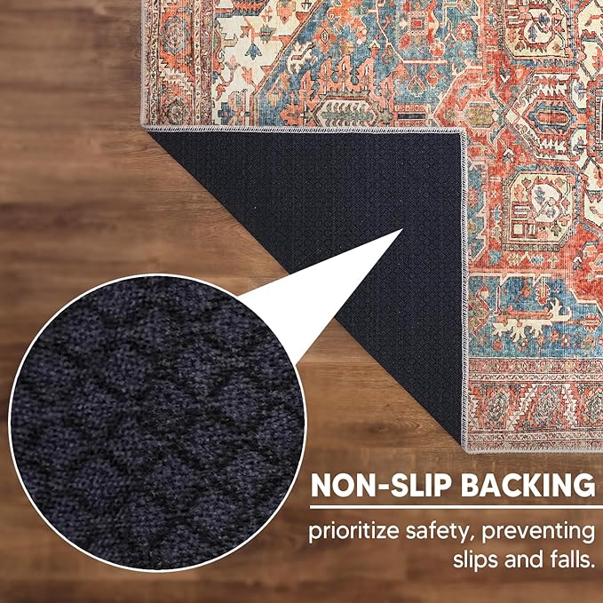 Keen Home Design 5x7 Rug - Machine Washable Area Rug with Non-Slip Backing, Ideal for Living Room, Dining Room, Bedroom - Vintage, Easy Clean, Durable, Low Pile Rug - (5' x 7')