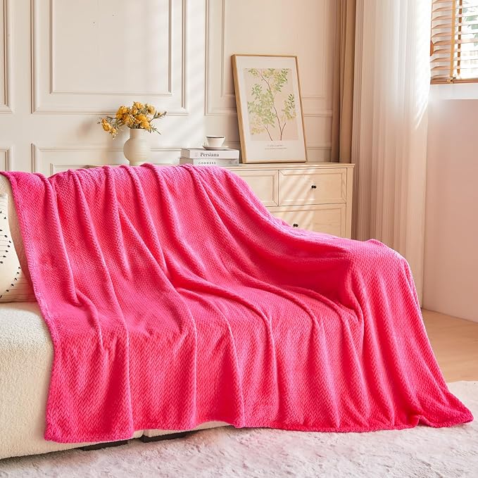 NEWCOSPLAY Super Soft Queen Blanket Dark Rose Red Premium Silky Flannel Fleece Leaves Pattern Lightweight Bed Blanket All Season Use (Dark Rose Red, Queen(90"x90"))