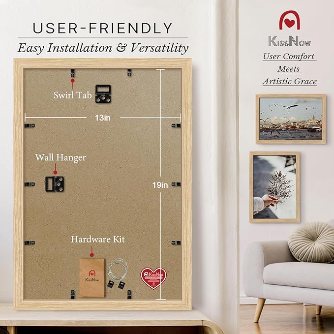 13x19 Picture Frame set of 4, Natural Oak Wood Poster Frame, Wall Hanging