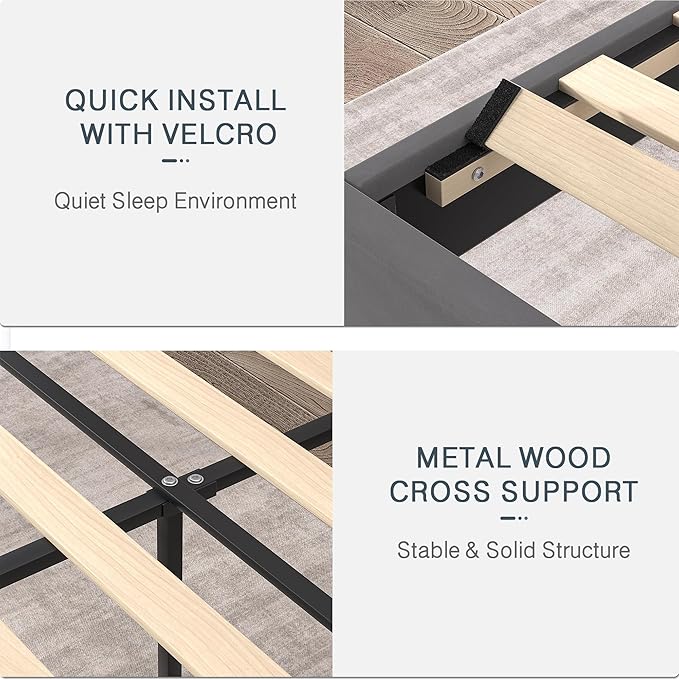 VECELO Twin Size Platform Bed Frame with Height Adjustable Upholstered Headboard, Modern Mattress Foundation,Strong Wood Slat Support, No Box Spring Needed, Easy Assembly