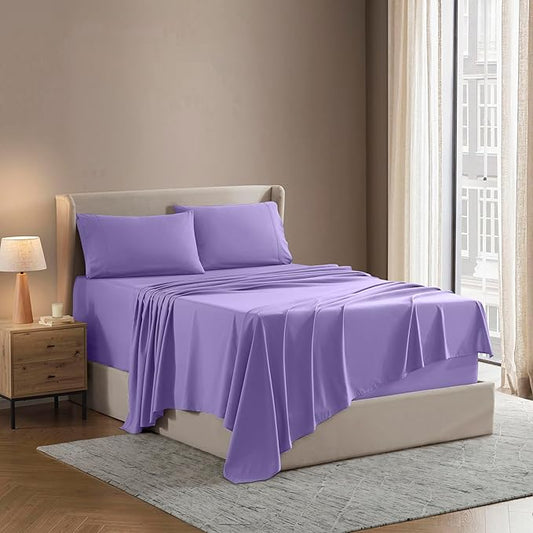 Nestl Short Queen Sheet Set - 1800 Ultra-Soft Microfiber - Double Brushed - Deep Pockets - Easy Fit - 4 Piece Set - Bed Sheets (Short Queen, Lavender)