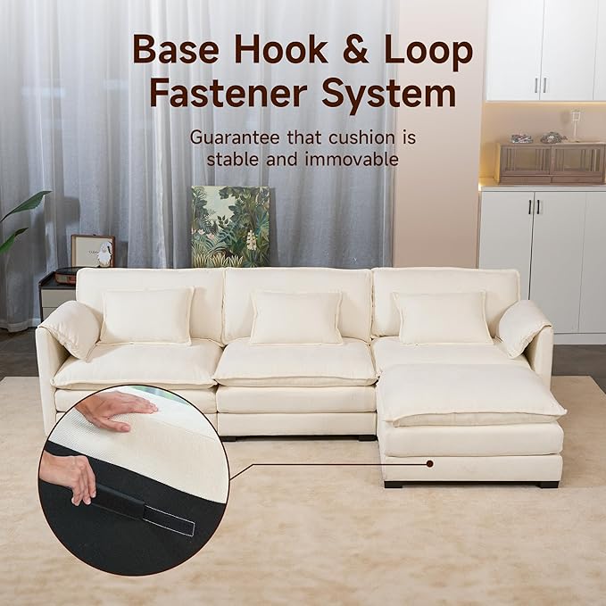 Real Relax 112'' L Shaped Convertible Sectional Sofa Couch, Chenille Modular Sofa with Removable Pillows and Double Layer Cushions, Beige