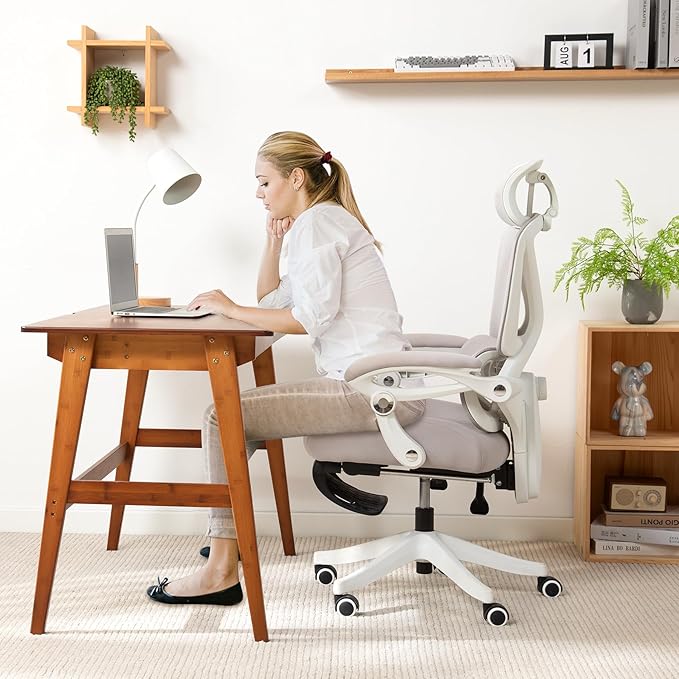 Nnewvante Desk, Bamboo Table with 2 Drawers, Simple Modern Furniture for Home, Office, Computer, Writing, Study, Makeup & Workstation (46''-Brown)