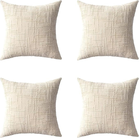 Decorative Throw Pillow Covers 18x18 Inch Set of 4, Soft Solid Farmhouse Chenille Couch Pillows, Spring Pillow Covers for Couch Sofa Bed Living Room Home Decor Pillowcase, Cream White