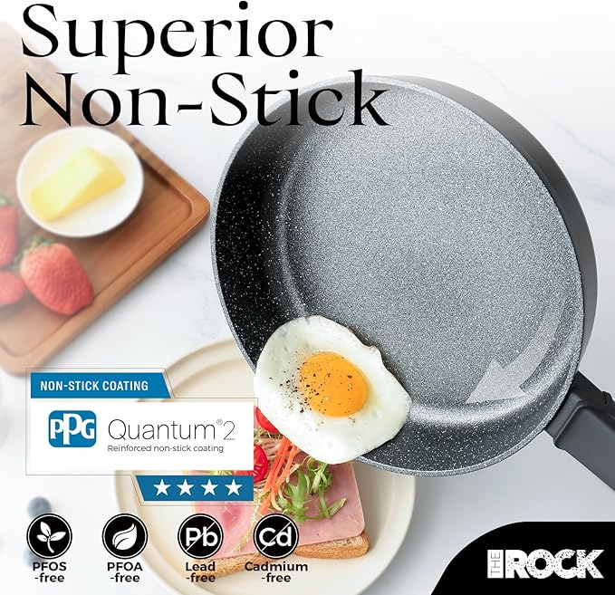 THE ROCK SOHO 15Pcs Cookware Set – Pots and Pans Set Non Stick with ROCK.TEC – Compact for Urban Kitchens, Nothing Sticks, Never Warps, Lasts Longer, Induction & Dishwasher Safe, Black