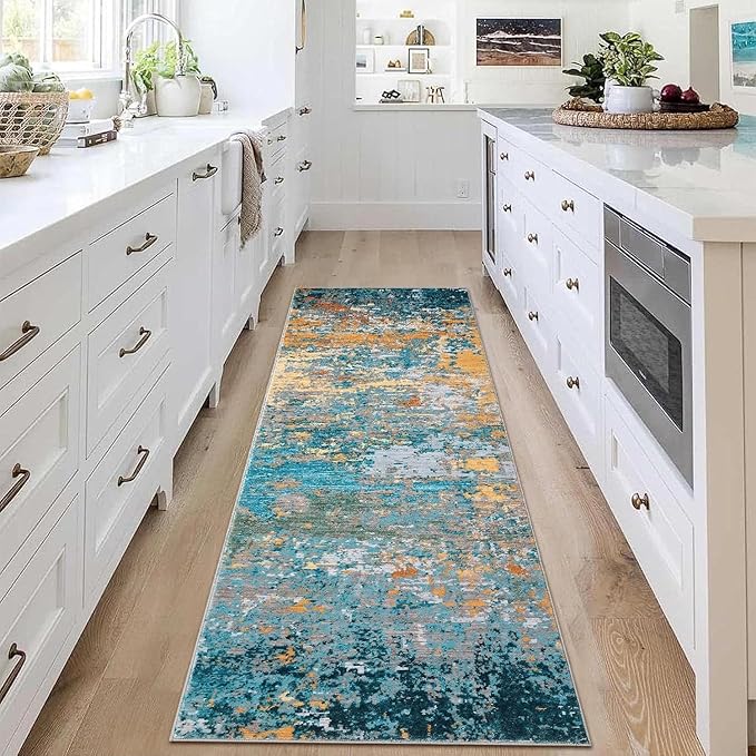 Modern Abstract 2x8 Runner Rug Washable Non Slip Stain Resistant Rug for Hallway Kitchen Bedroom Non Shedding Low Pile Indoor Floor Cover,Multi Color