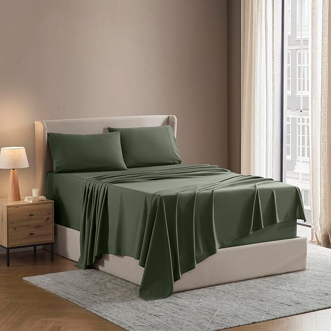 Nestl California King Sheet Set - 1800 Ultra-Soft Microfiber Cal King Bed Sheets - Double Brushed - Deep Pockets - Easy Fit - 4 Piece Set - Bed Sheets (California King, Olive Green)