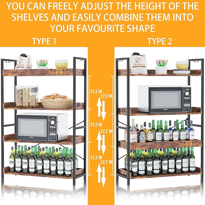 HCHQHS 4 Tier Bookshelf, Adjustable Industrial Bookcase, Vertical Tall Book Shelf, Wood and Black Metal Open Bookshelves for Home Office, Living Room, Bedroom