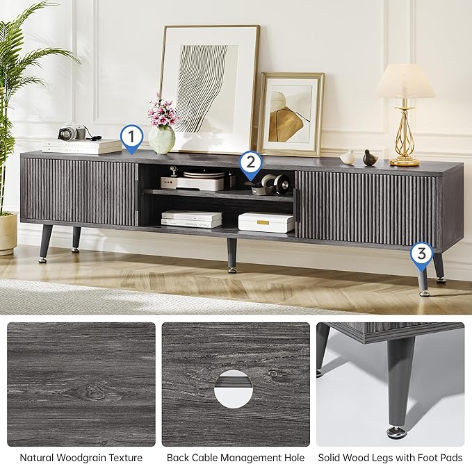 Mid Century TV Stand, Modern TV Console for TVs up to 70 Inches, Entertainment Center with Storage, TV and Media Consol, 62 Inch (Gray)