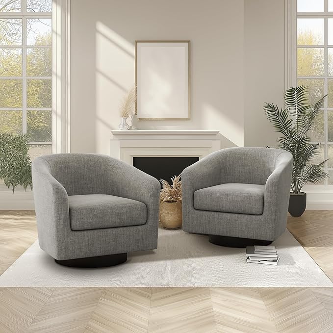 UIXE 360° Swivel Barrel Accent Chair Armchair, Round Club Arm Chair in Fabric for Lving Room, Modern Upholstered Small Bedroom Single Sofa Seat - Khaki, Set of 4