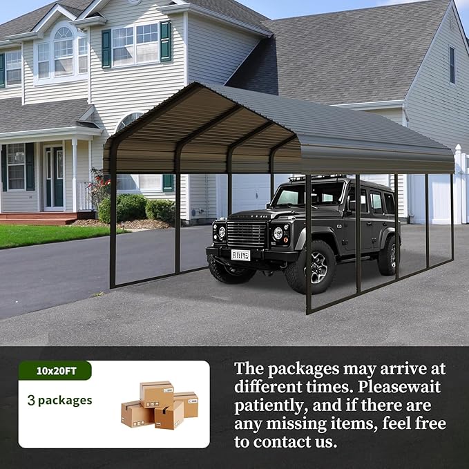 10x20 FT Metal Carport Heavy Duty with Galvanized Steel Roof & Frame, All-Weather Portable Car Garage Canopy Shelter for Cars, Safe Boat Cover Car Ports for Yard