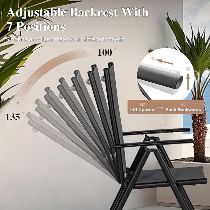 HERA'S HOUSE 7-Piece Outdoor Dining Set for 6, 60" Weather-Resistant Metal Patio Table with 6 Foldable Black Chairs, Perfect for Garden, Backyard, Porch & Lawn (Space-Saving Design)