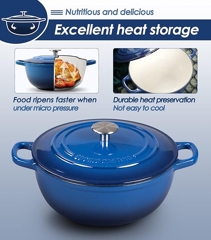 Enameled Cast Iron Dutch Oven Pot with Lid for Sourdough Bread Baking, Bread Dutch Ovens, Cooking Pots, 3.5 Quart, Indigo