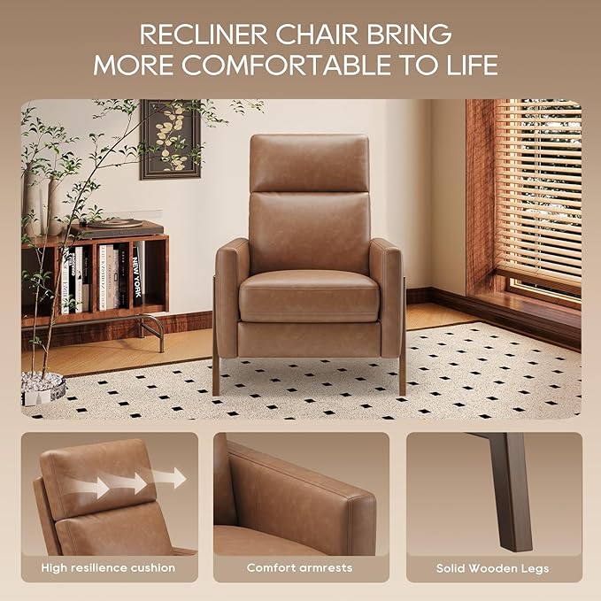 COLAMY Push Back Recliner Chair Set of 2, Upholstered Leather Recliner with Footrest 105-135 Degree Adjustable, Comfy Modern Wingback Recliner for Living Room, Bedroom,Small Spaces, Cocoa