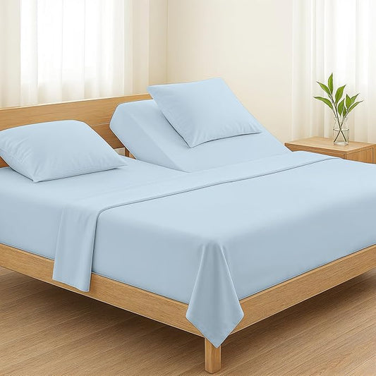 TEXAS LINEN CO. Egyptian Cotton Split King Sheet Set - 800 Thread Count 5 PC Light Blue Sheets for Adjustable Bed, Extra Long Staple Soft Cooling Sheets, Luxury Hotel Sheets, 16" Deep Pocket Bedsheet