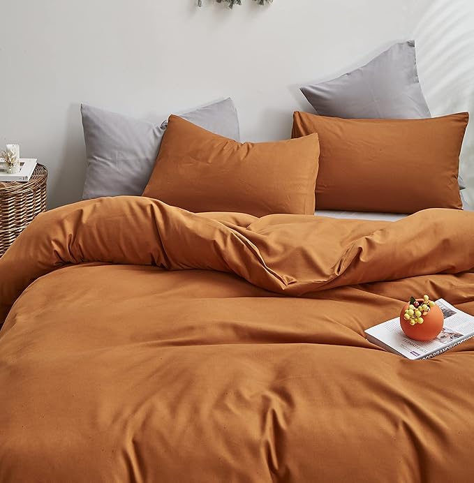 Cottonight Pumpkin Comforter Set Twin - Burnt Orange Bedding Cotton Rust Caramel Solid Blanket Quilt - Soft Breathable Cinnamon for Kids Teens