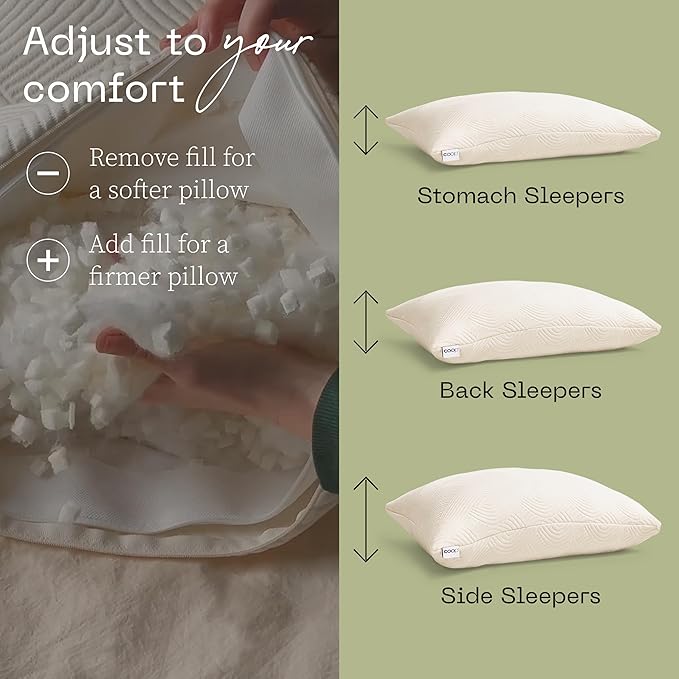 Coop Home Goods Adjustable Latex Pillow Queen, with Talalay Latex & Microfiber Fill, Best Pillows for Sleeping, Naturally Cooling, Eco-Friendly, Medium Firm Pillow for Back, Stomach or Side Sleepers