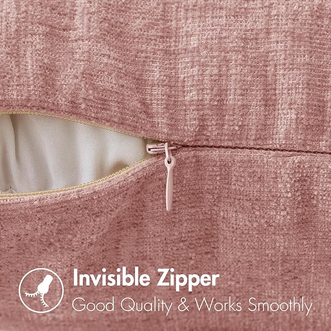 MIULEE Pack of 2 Couch Valentines Throw Pillow Covers 12x20 Inch Soft Spring Blush Pink Chenille Pillow Covers for Sofa Living Room Solid Dyed Pillow Cases