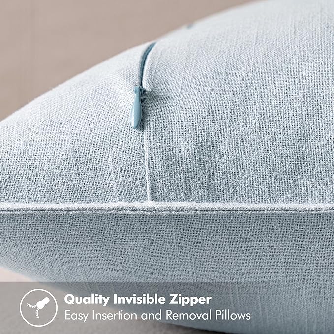 MIULEE Decorative Linen Euro Sham Pillow Covers 22x22 Inch Light Blue Boho Farmhouse Neutral Couch Throw Pillows for Bed Pack of 2 Accent Coastal Modern Pillowcase Summer Sofa Livingroom Home Decor