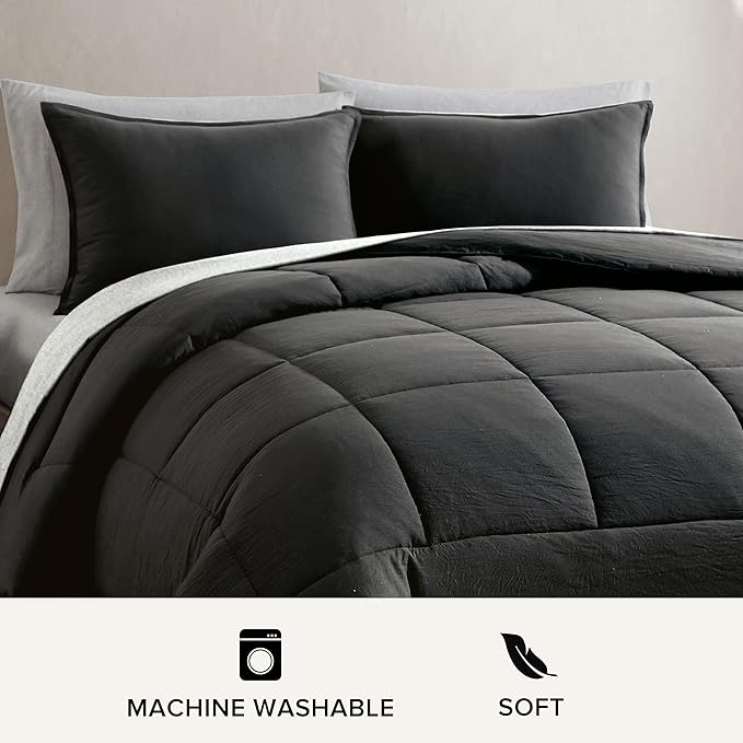 UGG Leonora Comforter Set with 2 Pillow Shams Lightweight Down Alternative Blanket Reversible Cozy Warm All Season Washable and Hypoallergenic Bedding Set, Full/Queen, Charcoal Grey