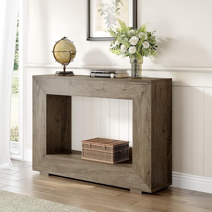 LITTLE TREE 47 Inches Console Table, Sofa Table with Storage, Modern Entryway Table for Hallway, Narrow Long Sofa Entryway Table for Living Room, Grey