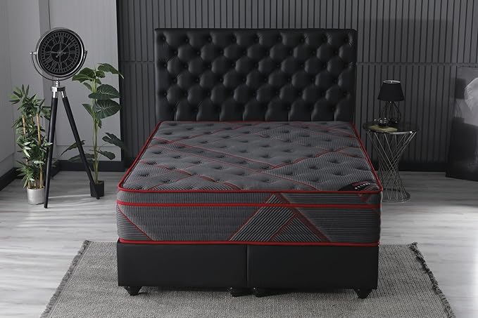 Ottomanson Twin 13" Luxury Black Eurotop Mattress - Medium-Firm Hybrid Comfort - Made in USA - Premium Quilted Cover - Fiberglass-Free - Bed in a Box