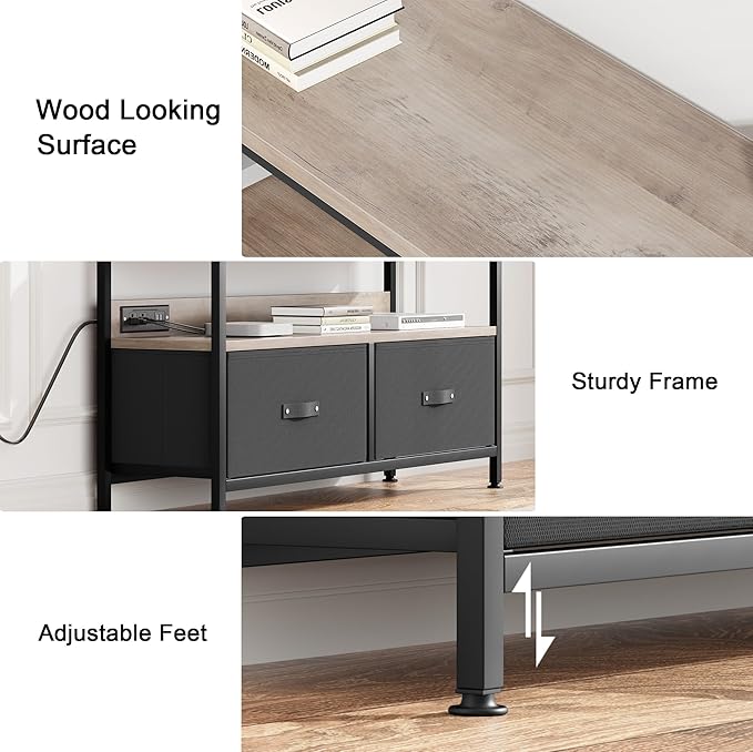 39" Dresser TV Stand for TVs up to 50", Media Console with LED Lights, Charging Station & 2 Drawer Storage Chest, Gaming Entertainment Center with Storage for Bedroom (Grey, 39 in)