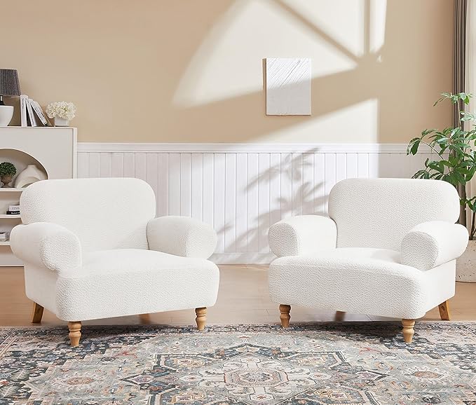 41.75" Oversized Modern Accent Chair w/Chenille Fabric,Wide& Round Arm, Single Sofa Chair for Bedroom,Living Room,Apartment,Study Room (1, Cream)