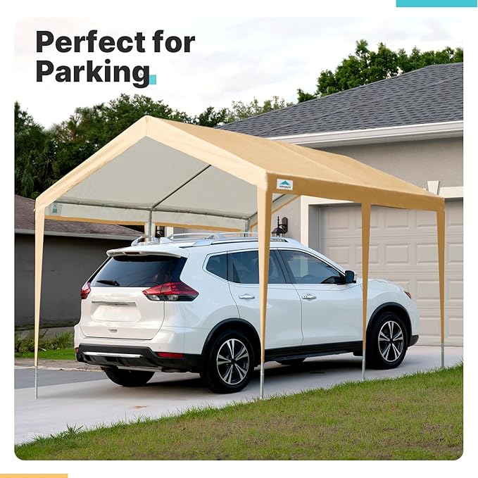 ADVANCE OUTDOOR 10x20 ft Heavy Duty Carport Potable Car Canopy Garage Party Tent Boat Shelter, Adjustable Height, with Leg Cloth, Beige