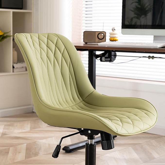 YOUNIKE Home Office Desk Chair with Wheels Comfy Small Modern Vanity Chair with Back Ergonomic Swivel Adjustable Armless Cute Leather Upholstered Rolling Task Chair no Arms Avocado Green