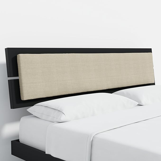 Modern Solid Wood Platform Bed with Adjustable Headboard with Cushion – No Box Spring Needed,Fast Assembly – King Size in Black