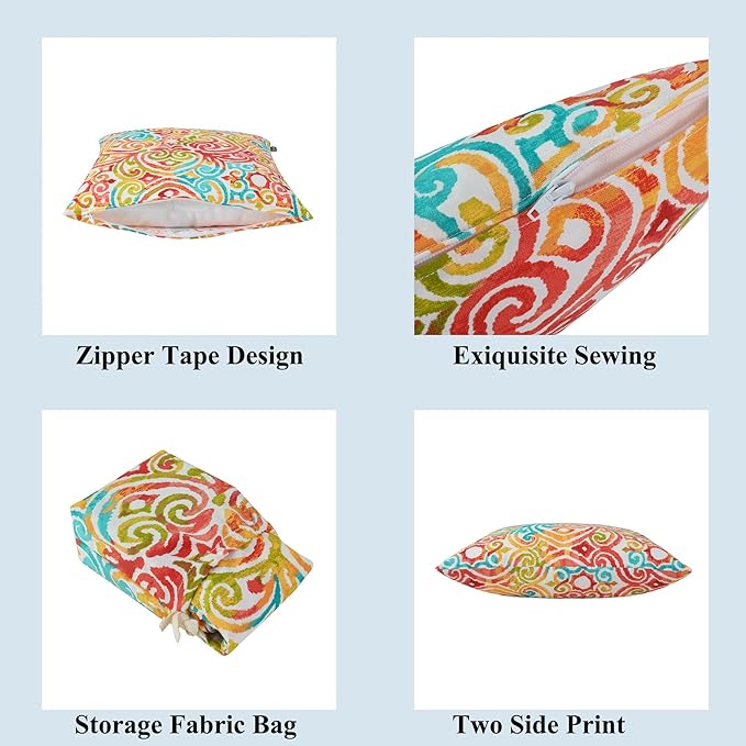 FUNHOME Outdoor Pillow Covers ONLY, No Insert! Pack of 2 Square Throw Pillow Covers, Decorative Water-Repellent Modern Cushion Cases for Sofa Patio Couch Decoration 18 x 18 Inch-Corinthian Dapple